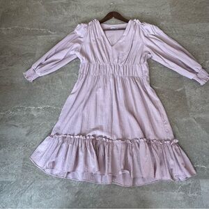 Calvin Klein Size 12 Pink Lilac Crinkle V-Neck Smocked Waist Ruffle Hem Dress